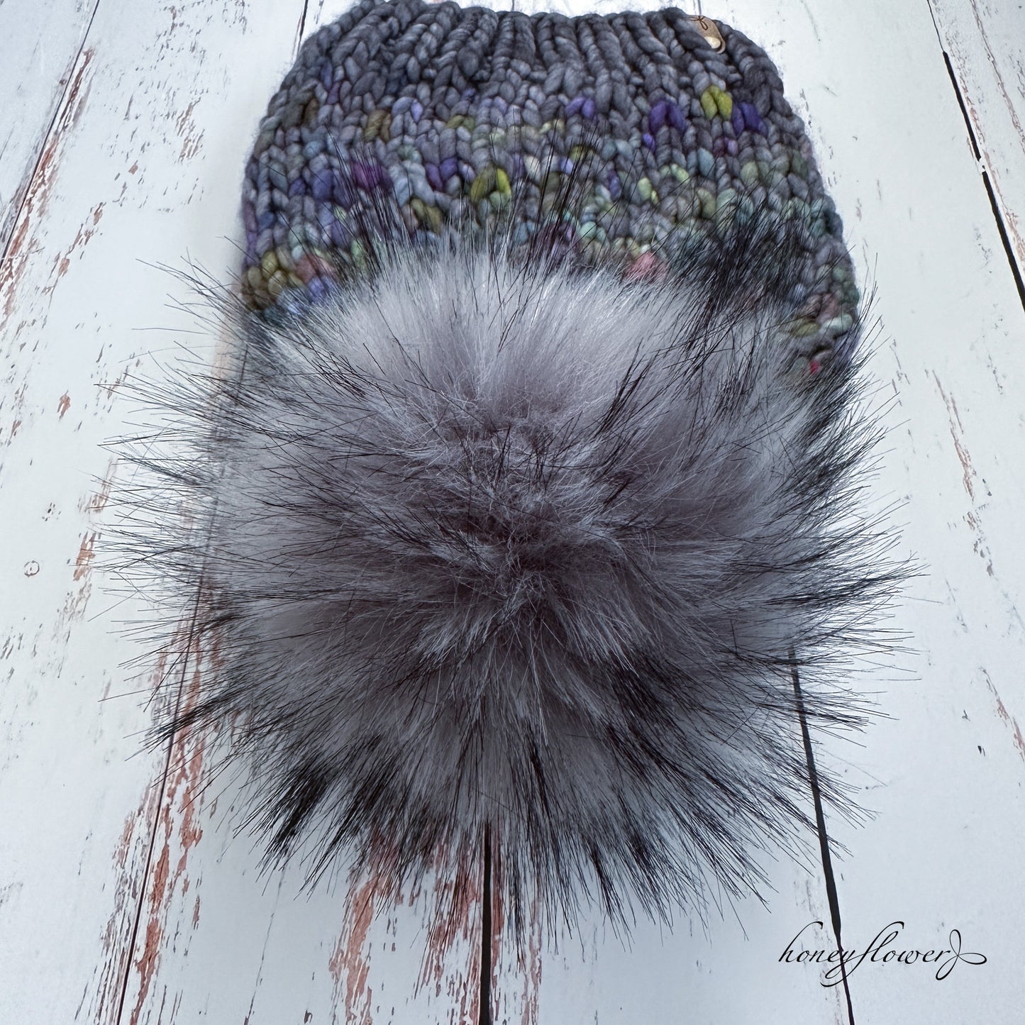 Sunrise Beanie with pom | purple, blue & green | 100% merino wool