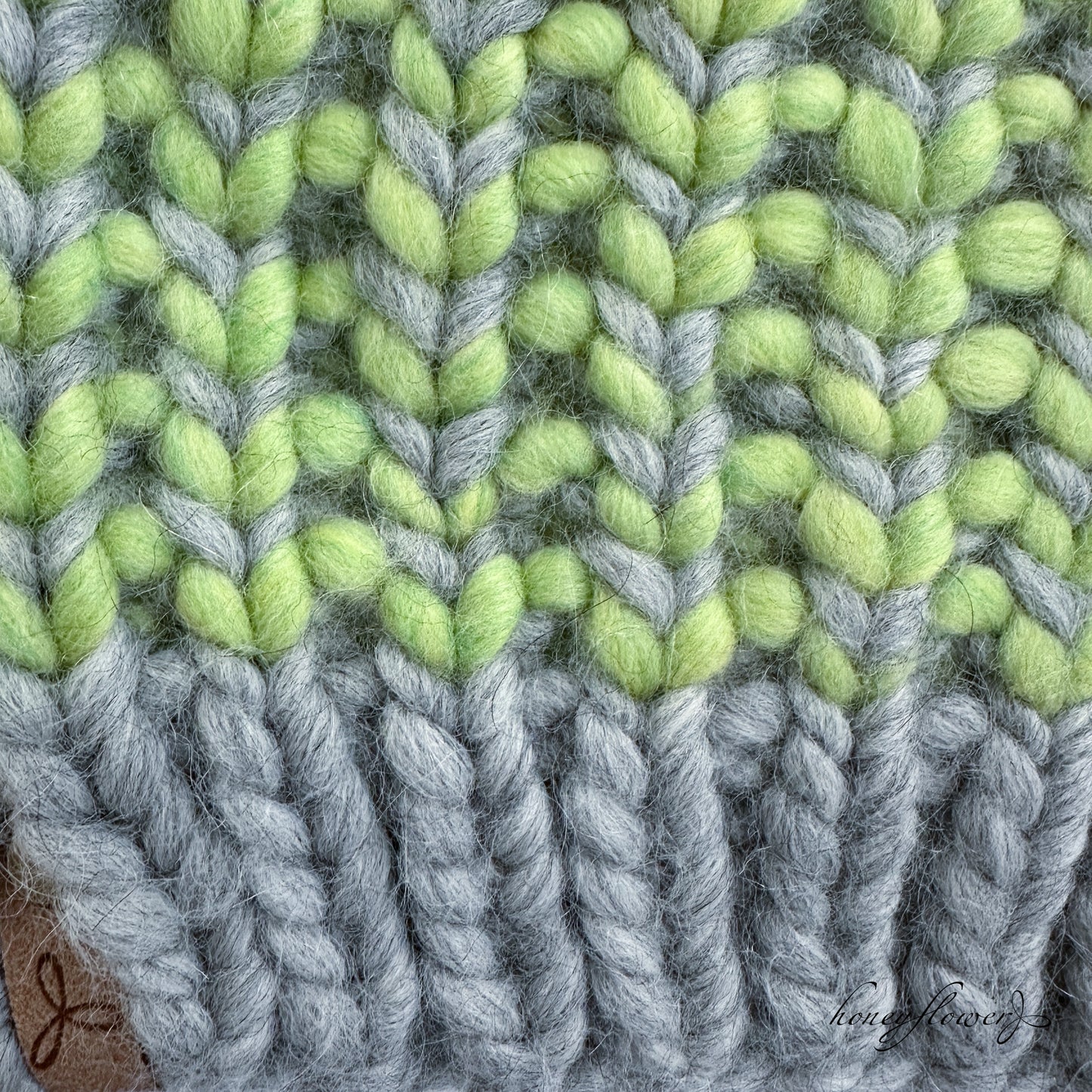 Riverbend beanie with pom | gray and lime green | 100% merino wool