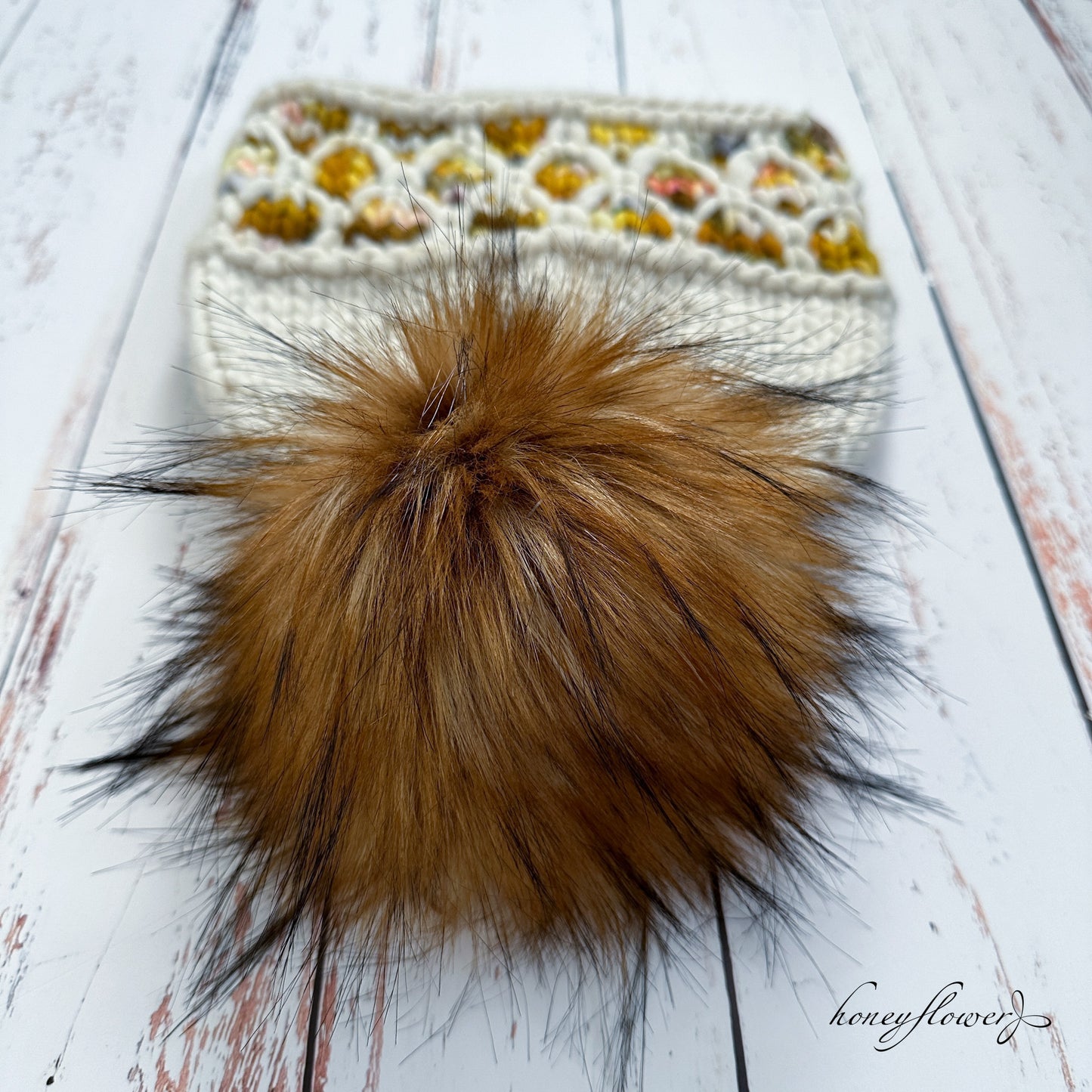 Looking Glass Brim hat with pom | gold and cream | 100% merino wool