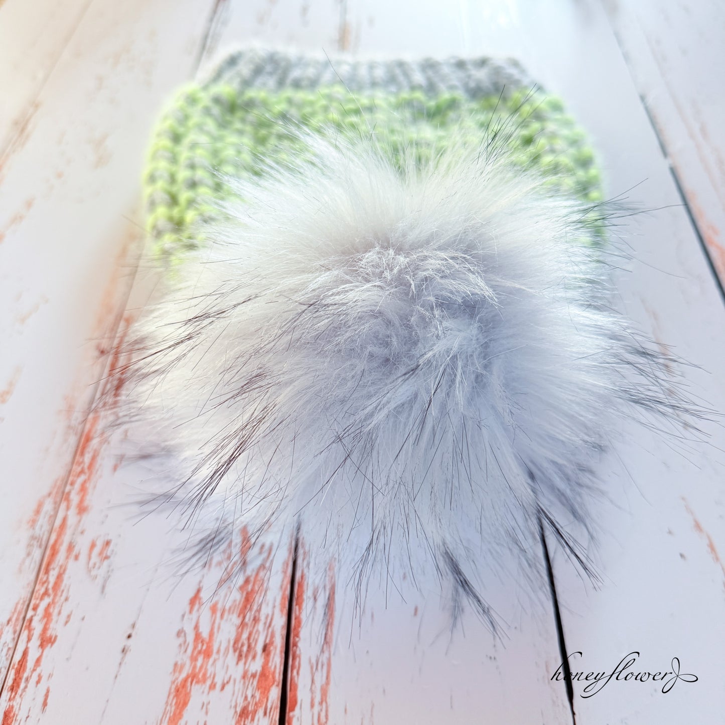 Riverbend beanie with pom | gray and lime green | 100% merino wool