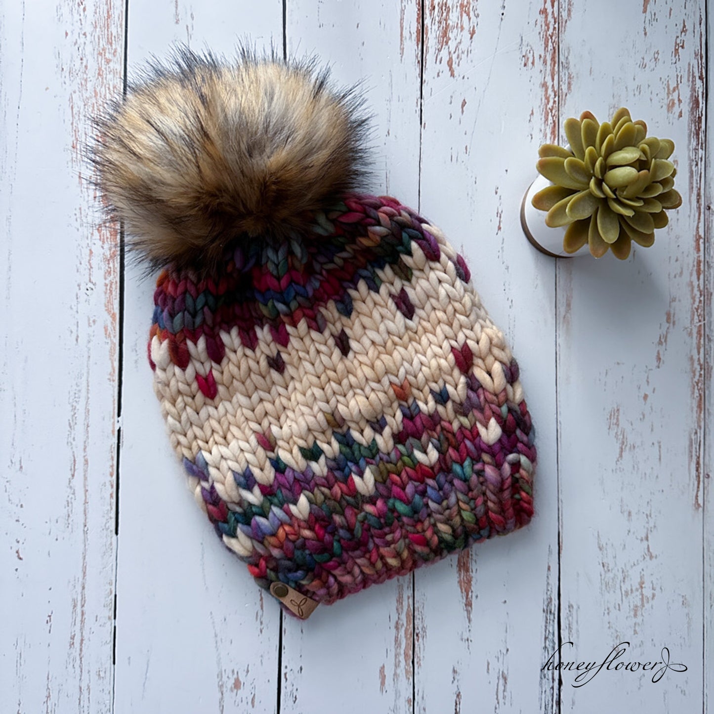 Winterfell Beanie with pom | Mountain Wildflowers & wheat | 100% merino wool