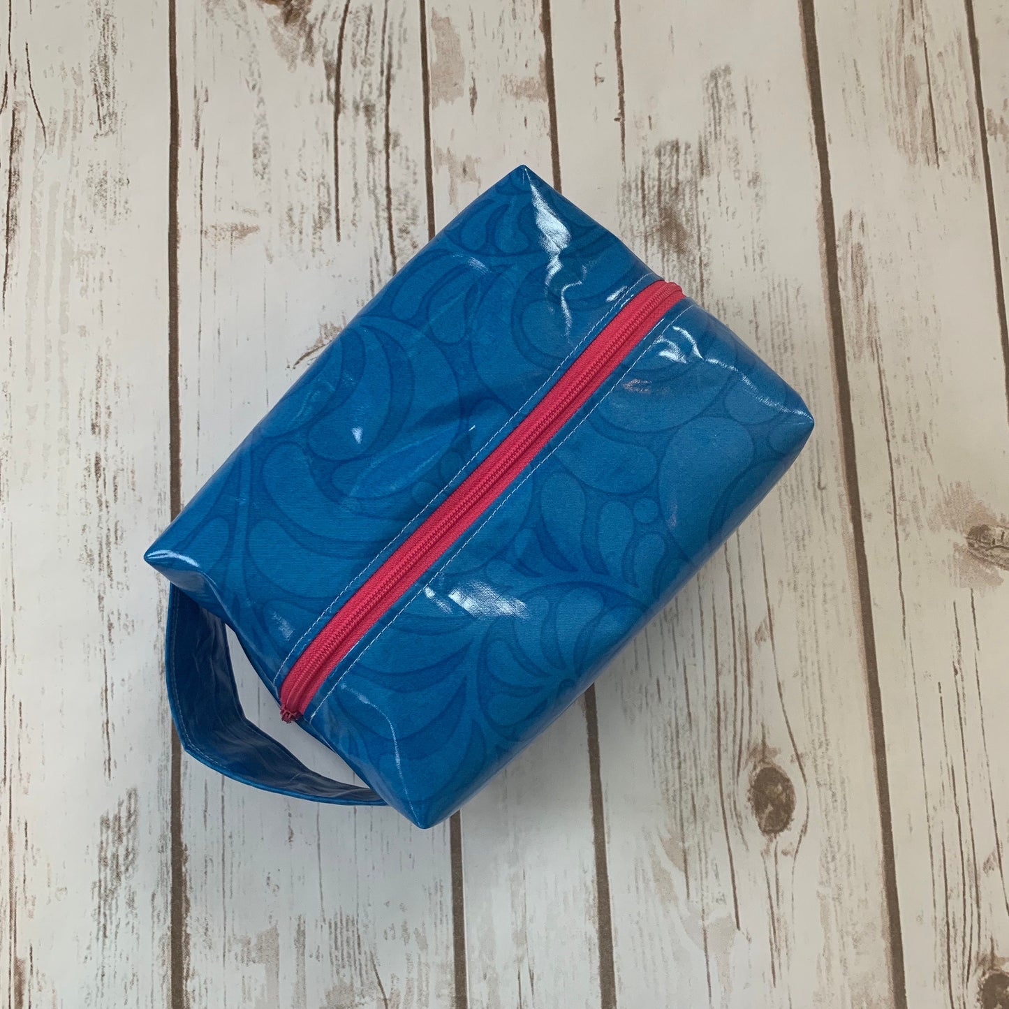 Zip Box Bag - water resistant cotton laminated zippered box bag - blue swirls