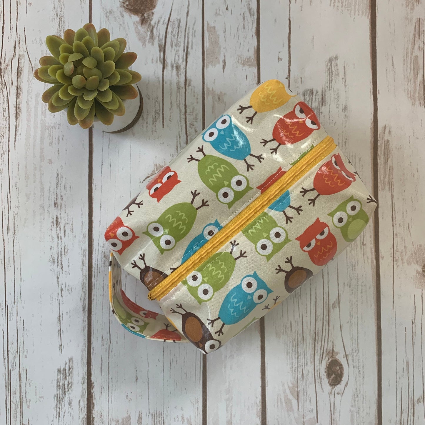 Zip Box Bag - waterproof cotton laminated zippered box bag - owls