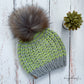 Riverbend beanie with pom | gray and lime green | 100% merino wool