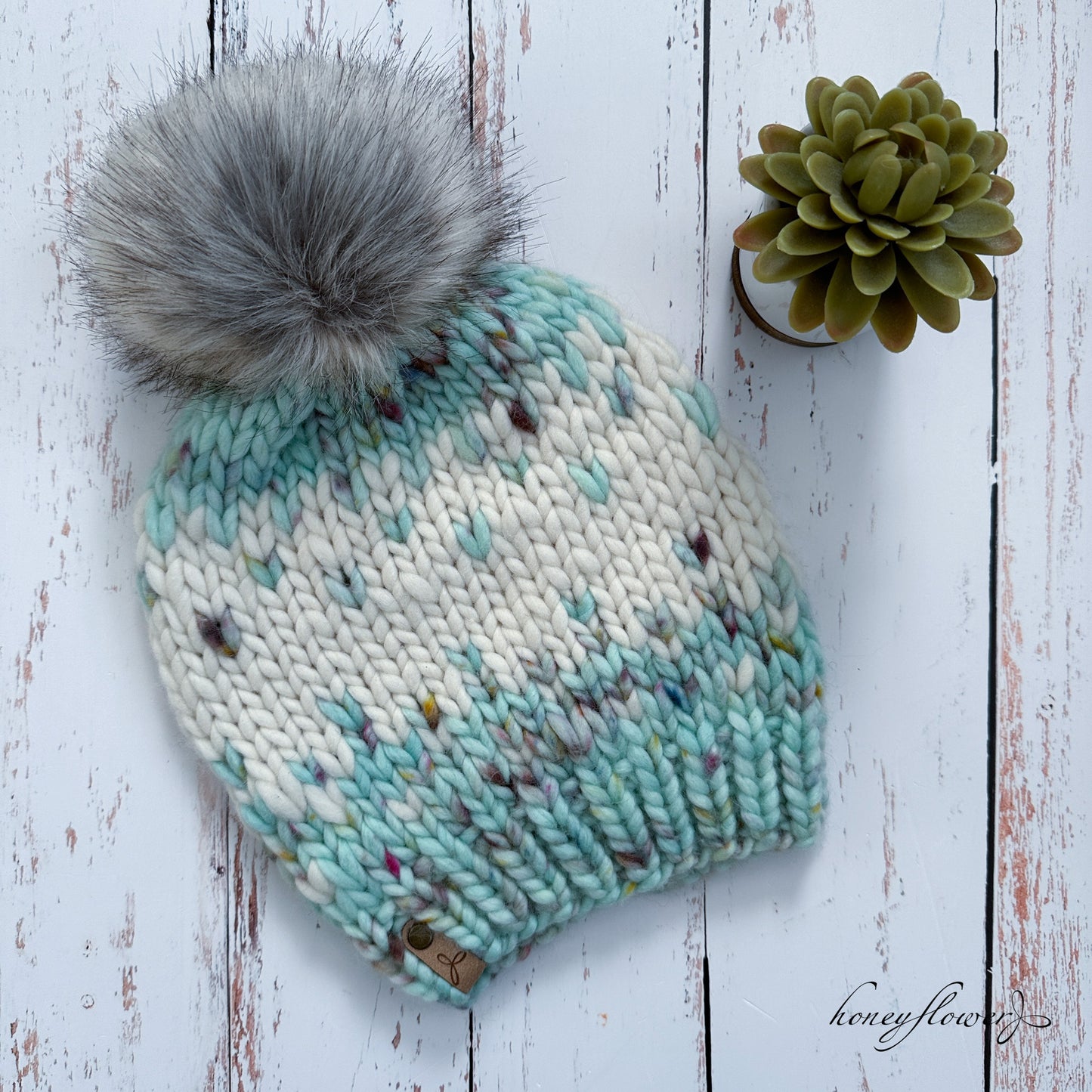 Winterfell Beanie with pom | seafoam and cream | 100% merino wool