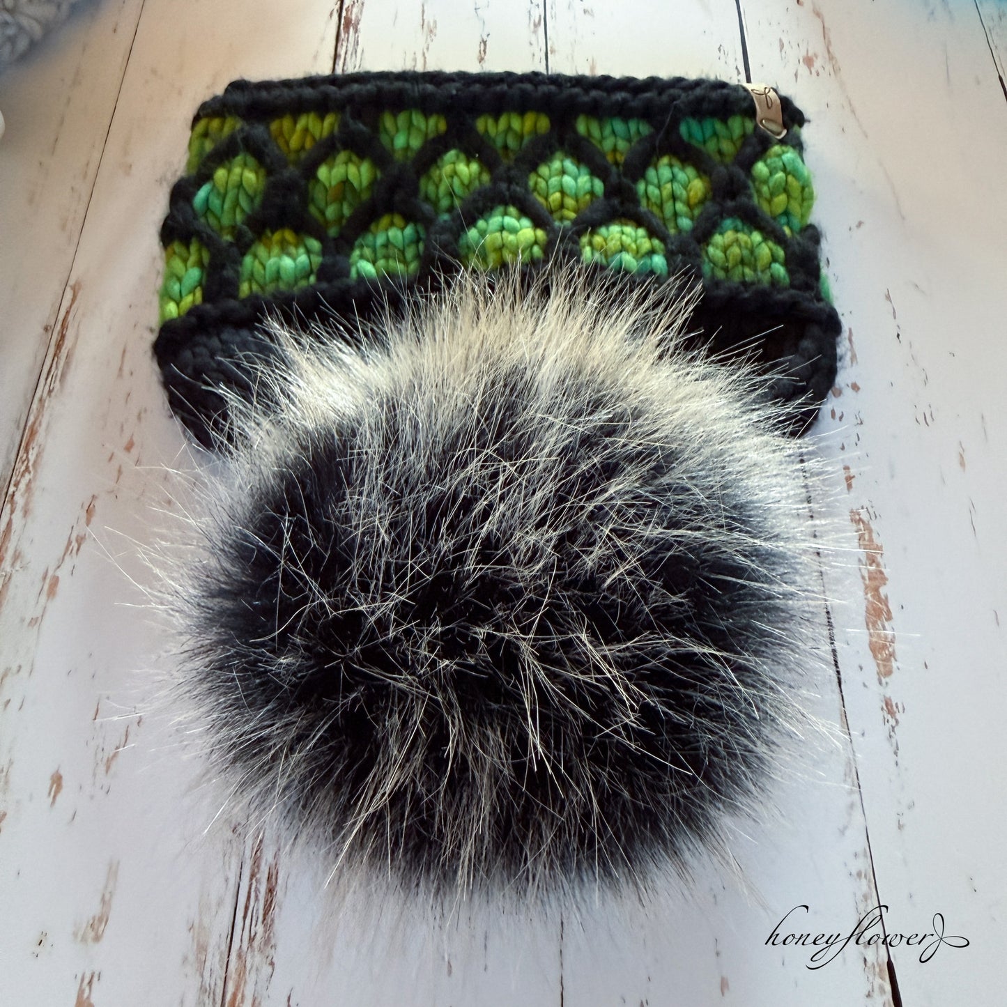 Looking Glass Brim hat with pom | black and chartreuse | 100% merino wool