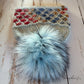 Lotus Flower brim hat with pom | glacial blue & coral | 100% merino wool