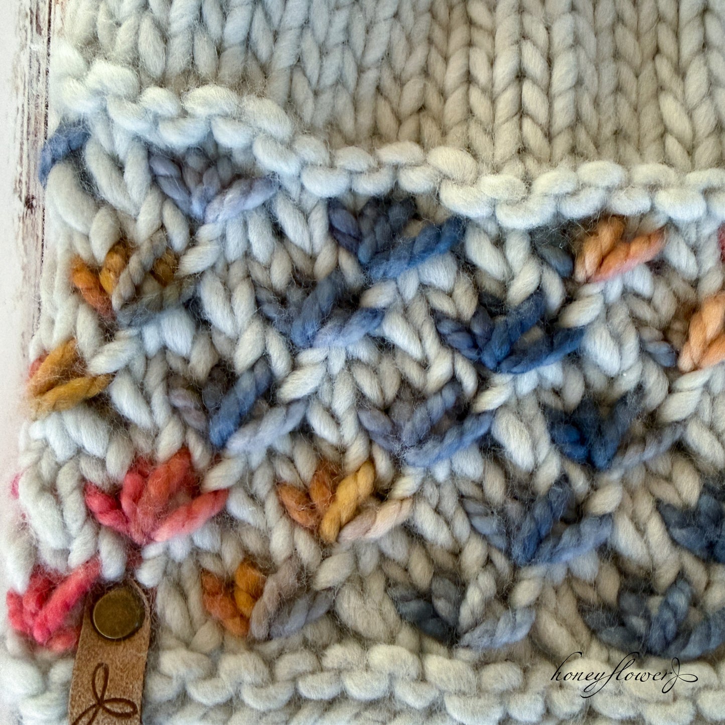 Lotus Flower brim hat with pom | glacial blue & coral | 100% merino wool