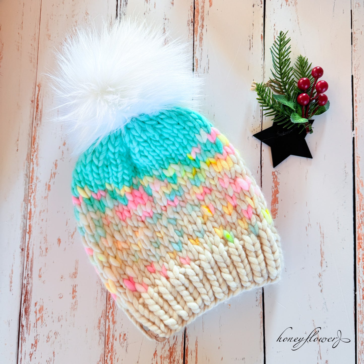 Sunrise beanie | teal pastels | 100% merino wool