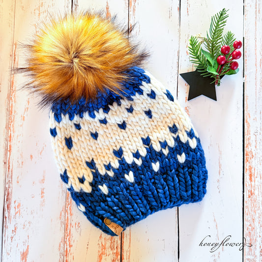 Winterfell Beanie with pom | navy & cream | 100% merino wool