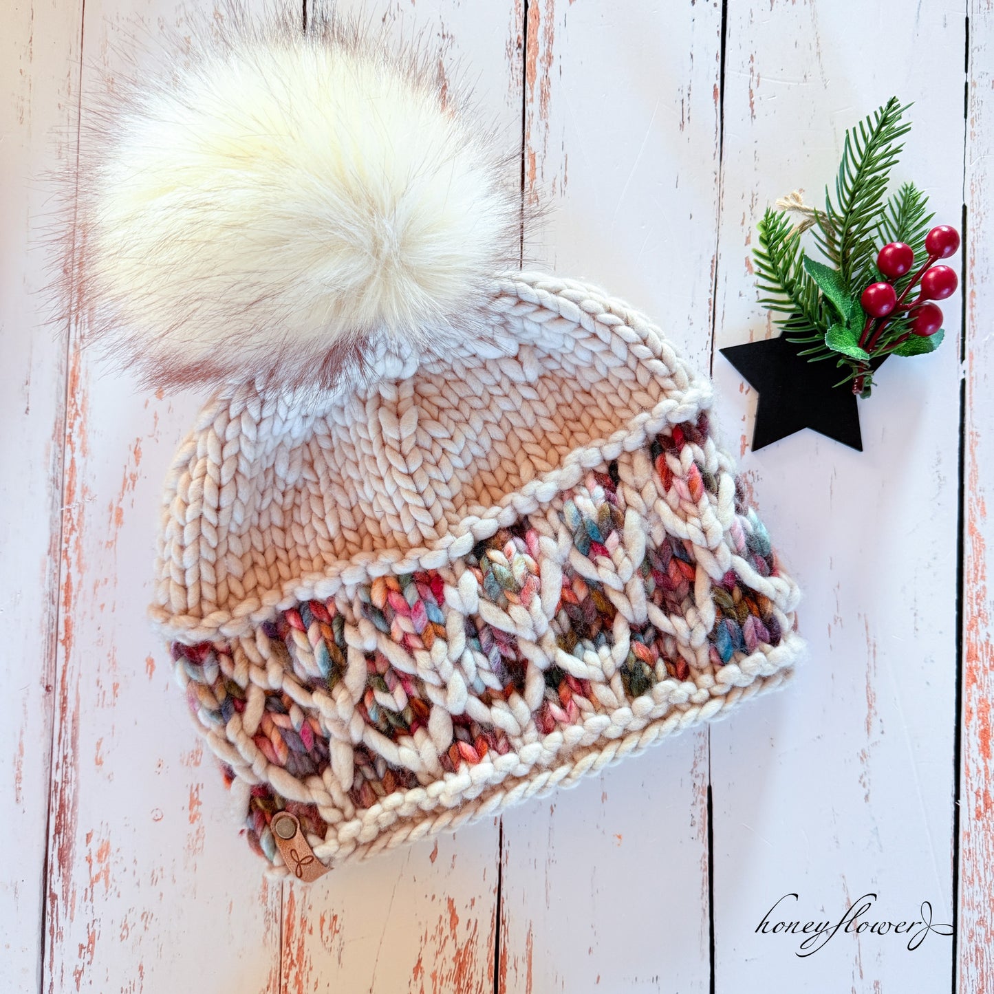 Looking Glass Brim hat with pom | wildflower and oatmeal | 100% merino wool