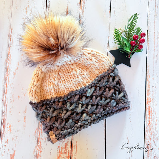 Crush brim hat with pom | neutrals | 100% merino wool