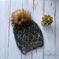 Looking Glass beanie with pom | green and grey | 100% merino wool