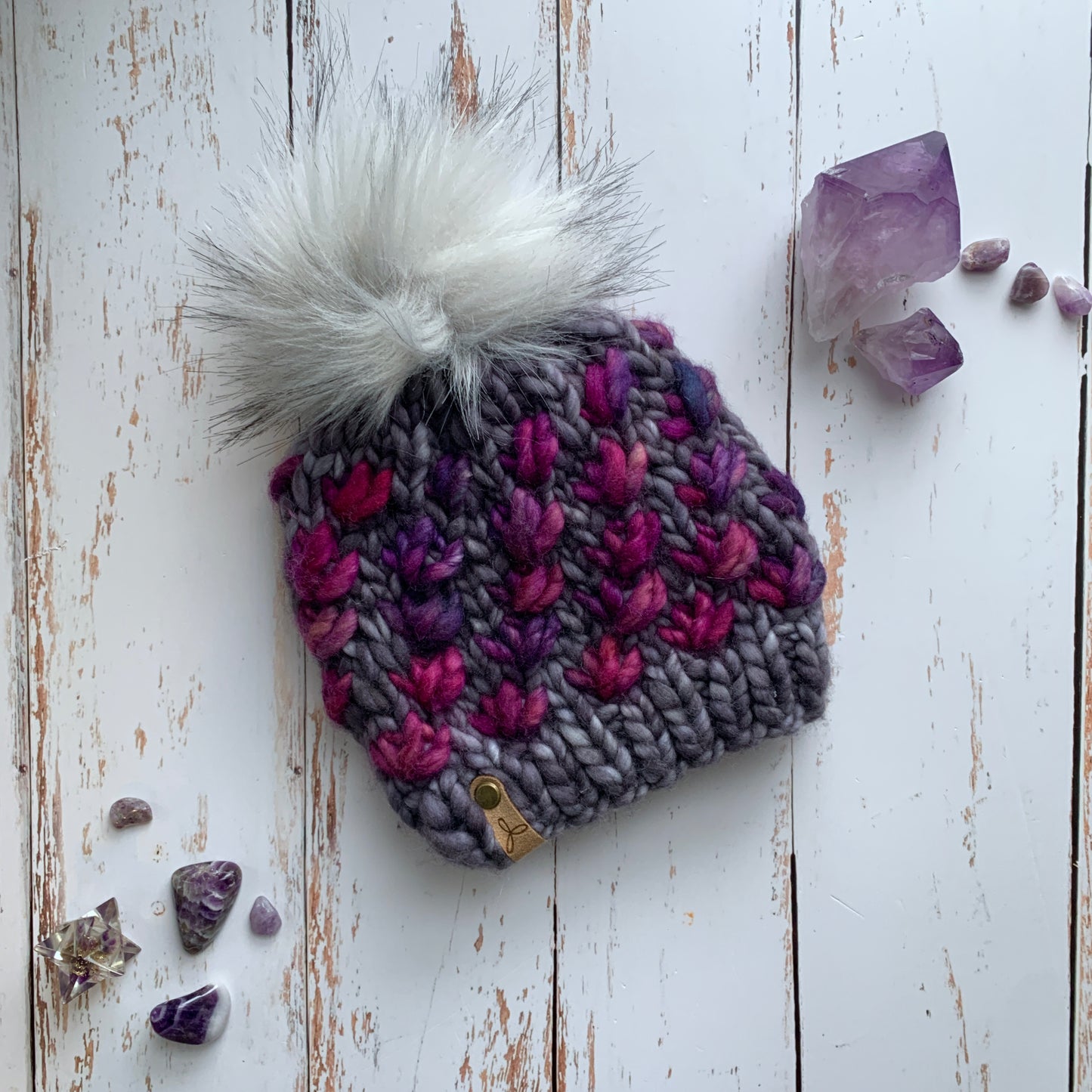 baby knit hat, purple