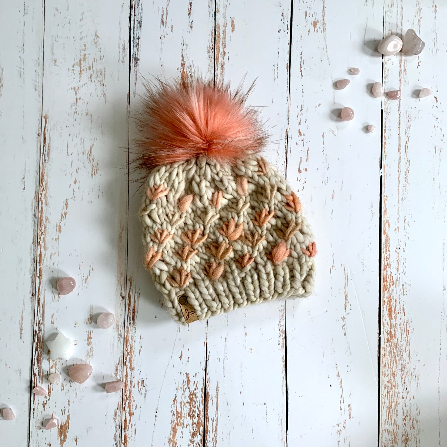 baby knit hat, coral, pink