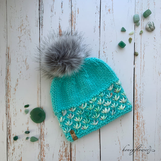 Lotus Flower Brim hat | aqua and mint green