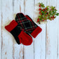 Upcycled Wool | Fleece Lined | Mittens | black & red plaid