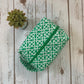 Zip Box Bag - water resistant cotton laminated zippered box bag - emerald green and white geometric