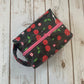 Zip Box Bag - cotton laminated water resistant zippered box bag - black with cherries
