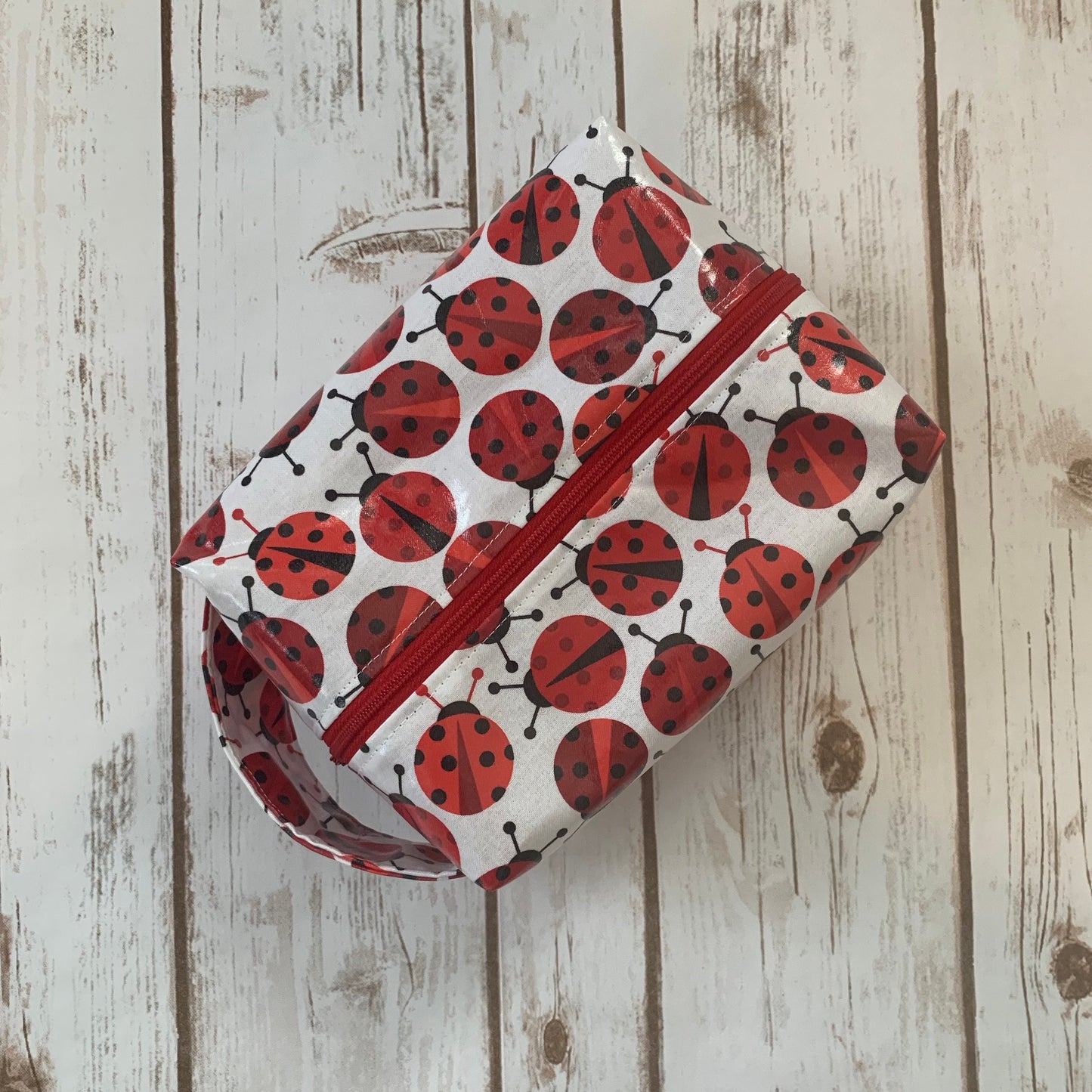 Zip Box Bag - waterproof cotton laminated zippered box bag - ladybugs