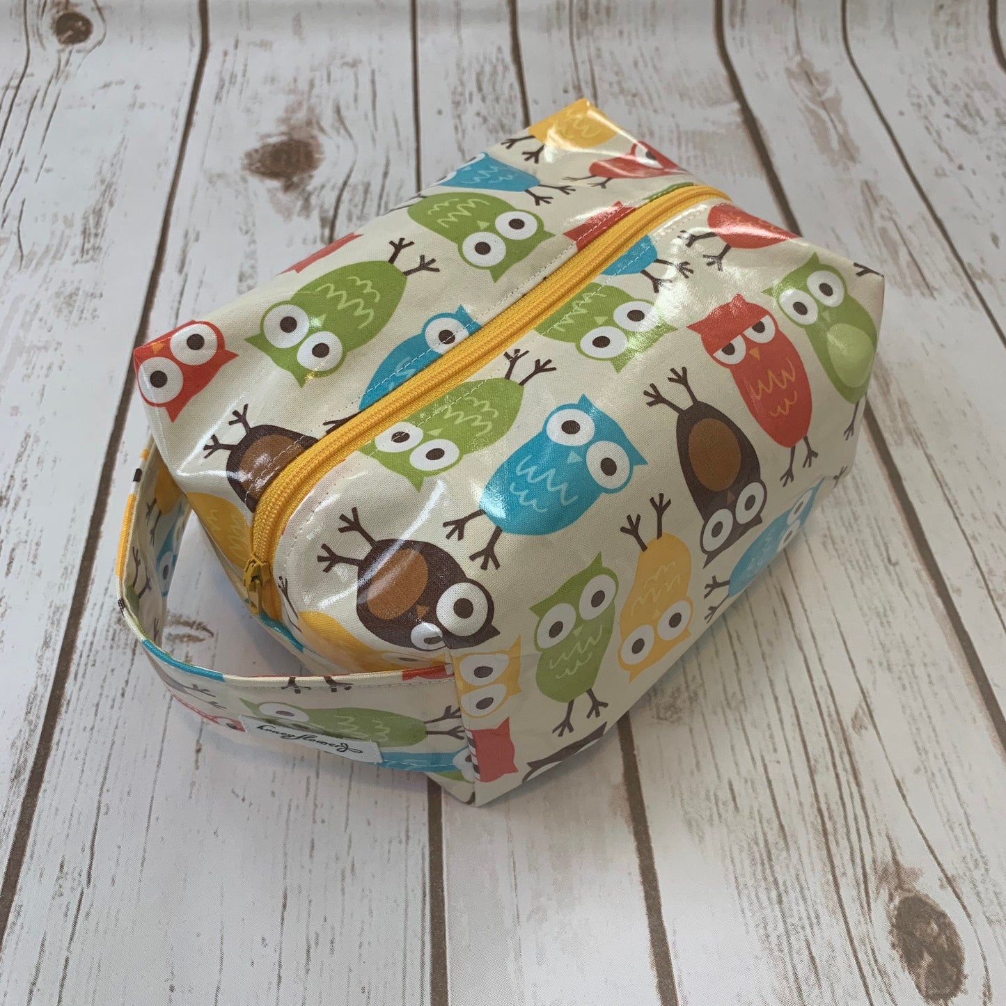 Zip Box Bag - waterproof cotton laminated zippered box bag - owls